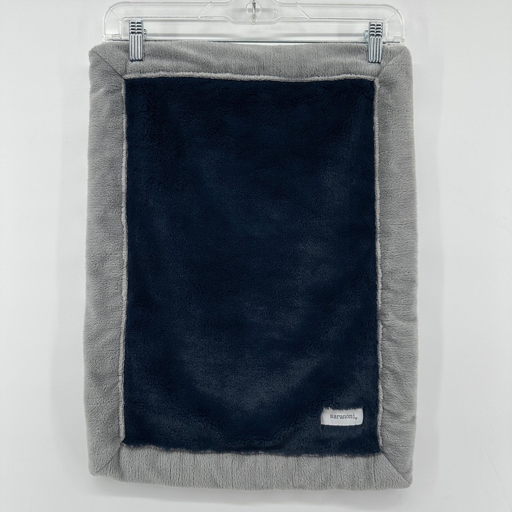 Saranoni Luxury Mini Blanket Navy Blue Grey Faux Fur Plush Security Lovey 15x20
